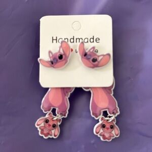 Handmade Disney Angel Lilo & Stitch Acrylic Dangle Earrings Pink